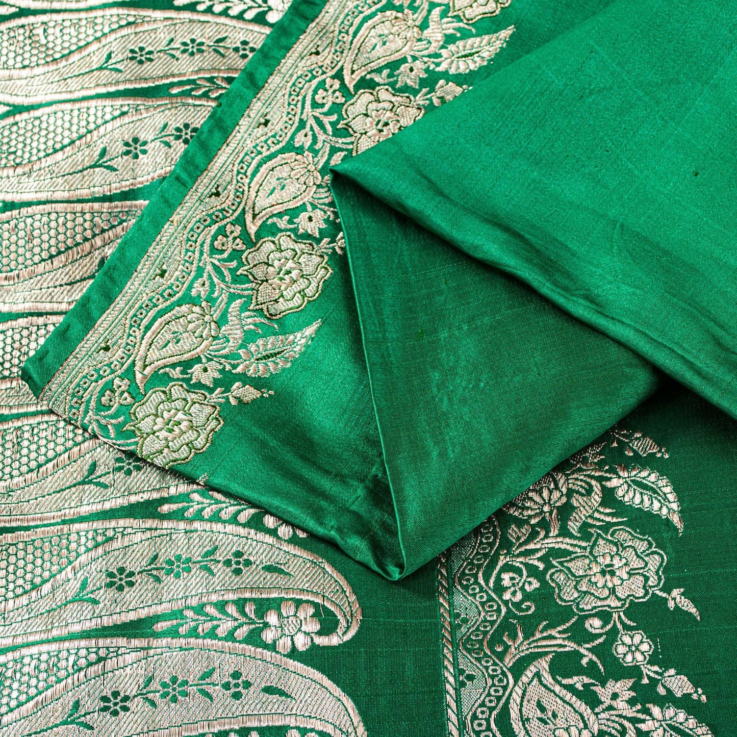 Sanskriti Vintage Green Soft Pure Satin Sarees Zari Handmade Brocade Banarasi 5y