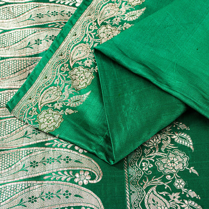 Sanskriti Vintage Green Soft Pure Satin Sarees Zari Handmade Brocade Banarasi 5y