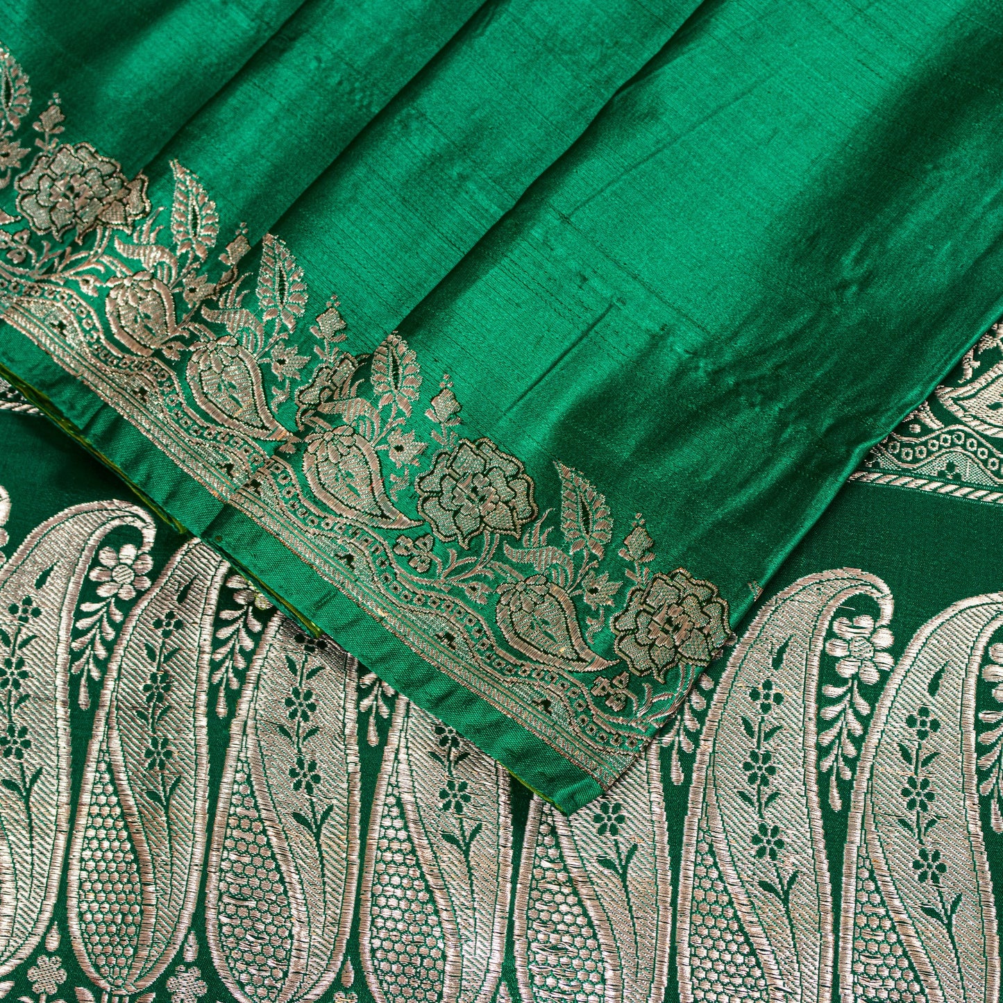 Sanskriti Vintage Green Soft Pure Satin Sarees Zari Handmade Brocade Banarasi 5y