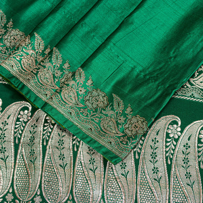 Sanskriti Vintage Green Soft Pure Satin Sarees Zari Handmade Brocade Banarasi 5y