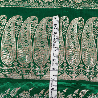 Sanskriti Vintage Green Soft Pure Satin Sarees Zari Handmade Brocade Banarasi 5y