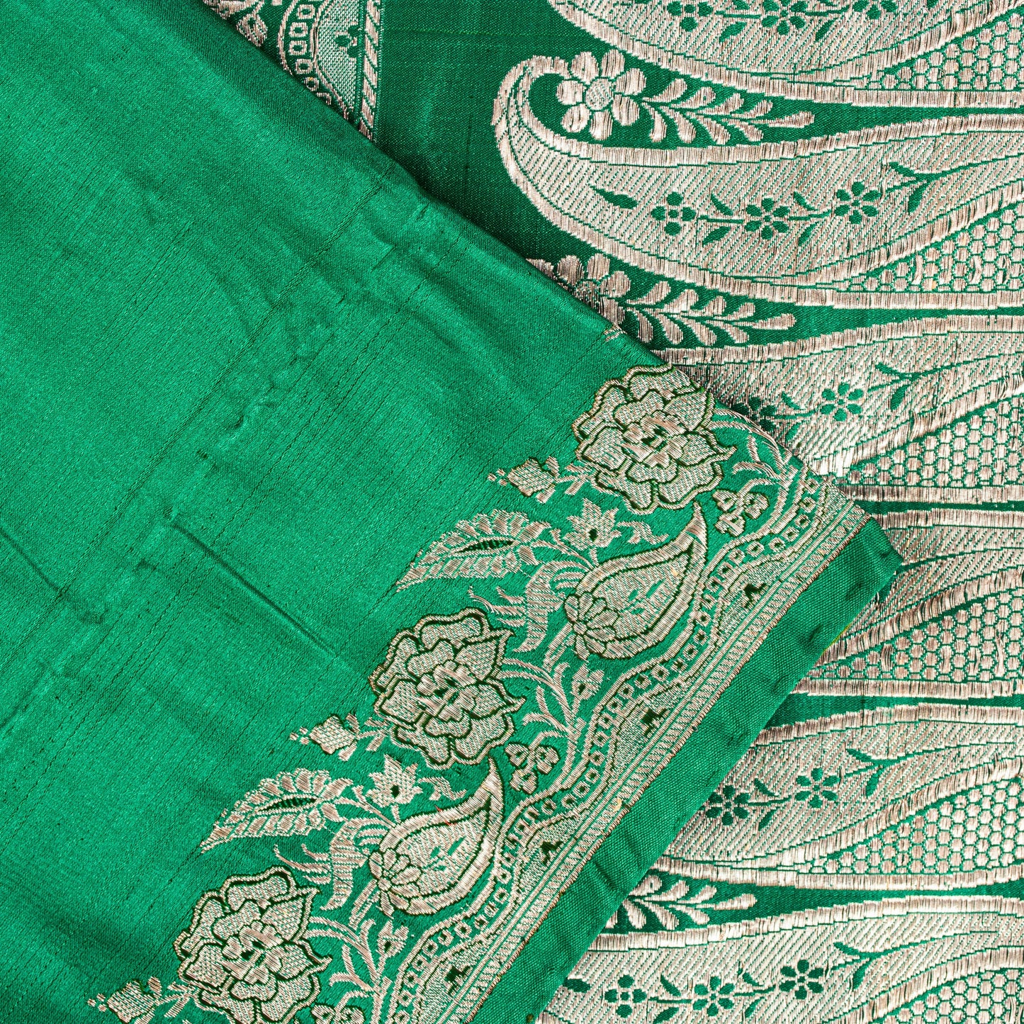 Sanskriti Vintage Green Soft Pure Satin Sarees Zari Handmade Brocade Banarasi 5y