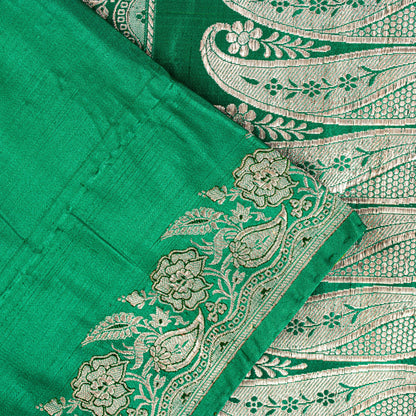 Sanskriti Vintage Green Soft Pure Satin Sarees Zari Handmade Brocade Banarasi 5y