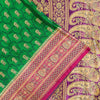 Sanskriti Vintage Green Pure Satin Sarees Zari Handwoven Brocade Banarasi Fabric