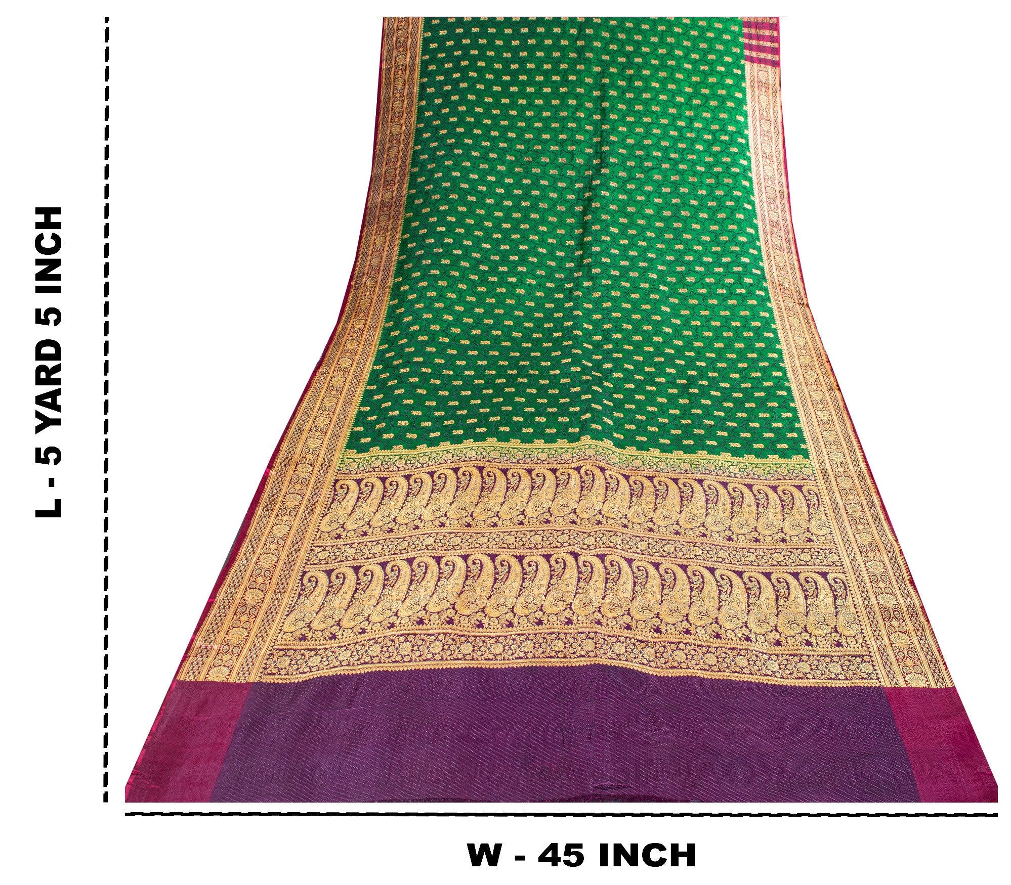 Sanskriti Vintage Green Pure Satin Sarees Zari Handwoven Brocade Banarasi Fabric