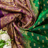 Sanskriti Vintage Green Pure Satin Sarees Zari Handwoven Brocade Banarasi Fabric