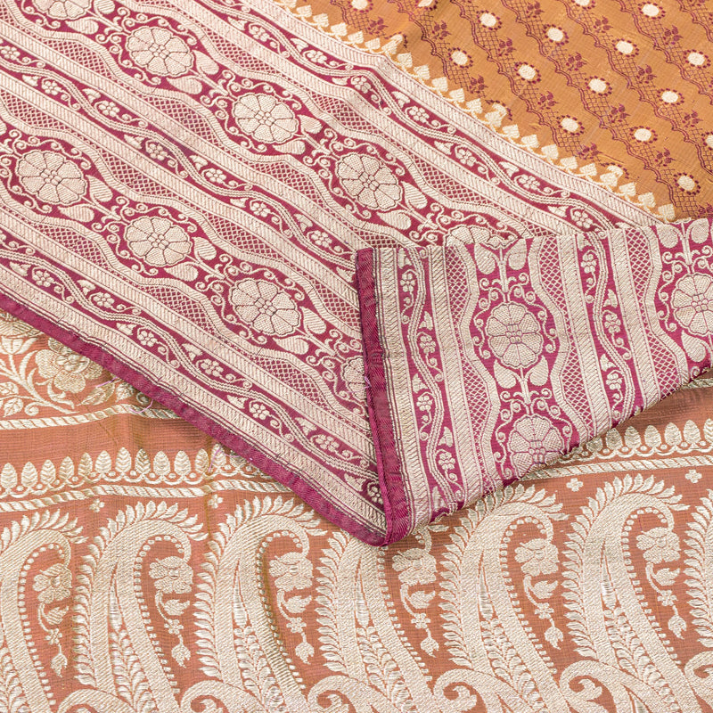 Sanskriti Vintage Saree Peach Soft 100% Pure Satin Silk 5+YD Sari Zari Handwoven Brocade Banarasi Fabric Home Decor, Sewing, DIY Projects
