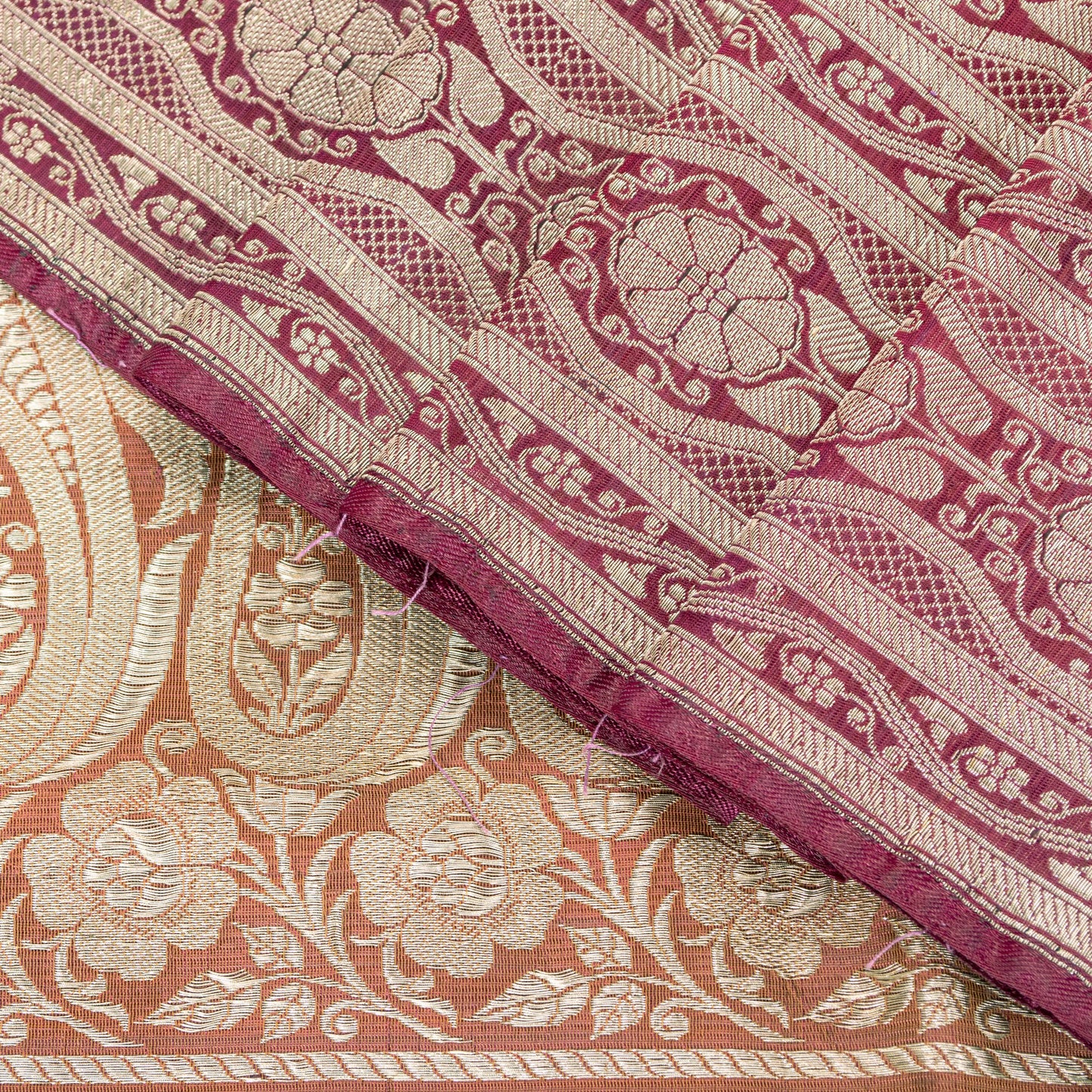 Sanskriti Vintage Saree Peach Soft 100% Pure Satin Silk 5+YD Sari Zari Handwoven Brocade Banarasi Fabric Home Decor, Sewing, DIY Projects