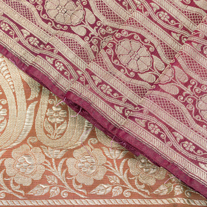 Sanskriti Vintage Saree Peach Soft 100% Pure Satin Silk 5+YD Sari Zari Handwoven Brocade Banarasi Fabric Home Decor, Sewing, DIY Projects