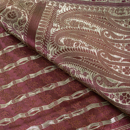 Sanskriti Vintage Saree Peach Soft 100% Pure Satin Silk 5+YD Sari Zari Handwoven Brocade Banarasi Fabric Home Decor, Sewing, DIY Projects