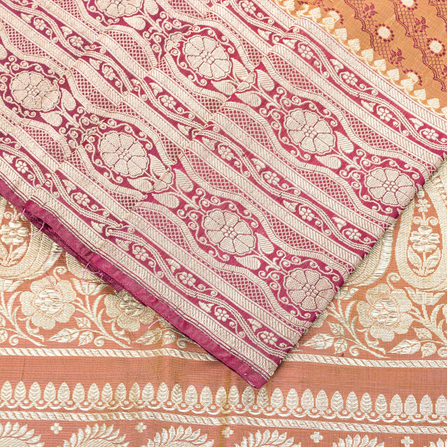Sanskriti Vintage Saree Peach Soft 100% Pure Satin Silk 5+YD Sari Zari Handwoven Brocade Banarasi Fabric Home Decor, Sewing, DIY Projects