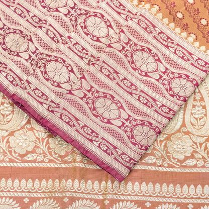Sanskriti Vintage Saree Peach Soft 100% Pure Satin Silk 5+YD Sari Zari Handwoven Brocade Banarasi Fabric Home Decor, Sewing, DIY Projects