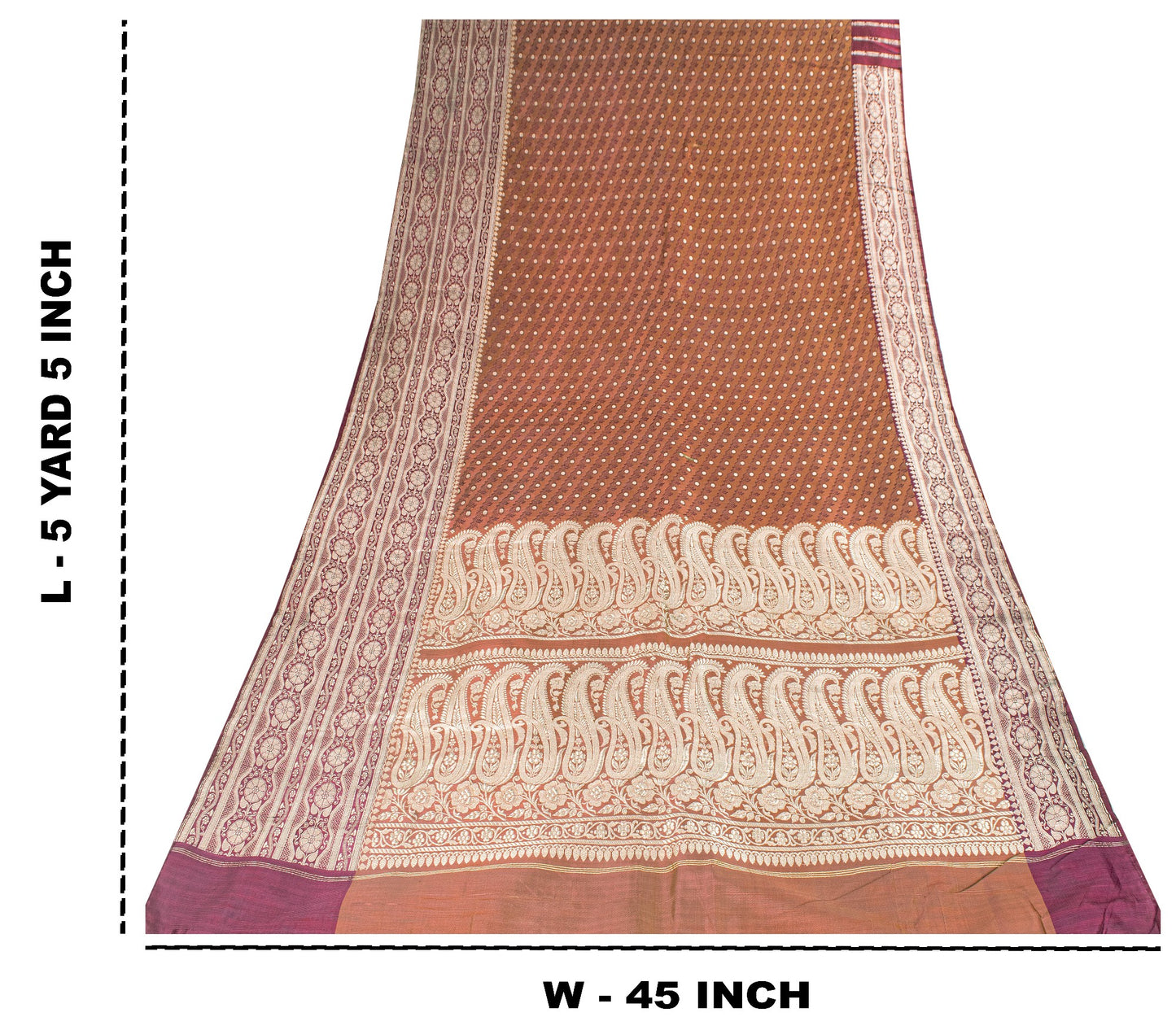 Sanskriti Vintage Saree Peach Soft 100% Pure Satin Silk 5+YD Sari Zari Handwoven Brocade Banarasi Fabric Home Decor, Sewing, DIY Projects