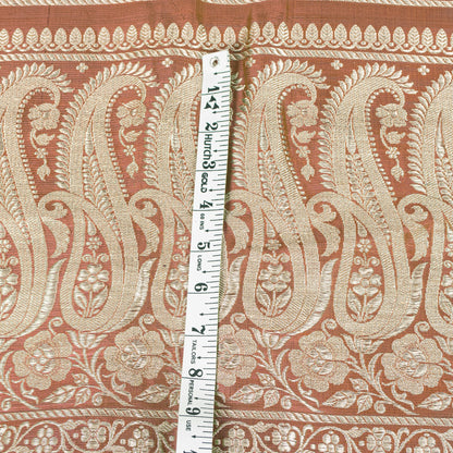 Sanskriti Vintage Saree Peach Soft 100% Pure Satin Silk 5+YD Sari Zari Handwoven Brocade Banarasi Fabric Home Decor, Sewing, DIY Projects