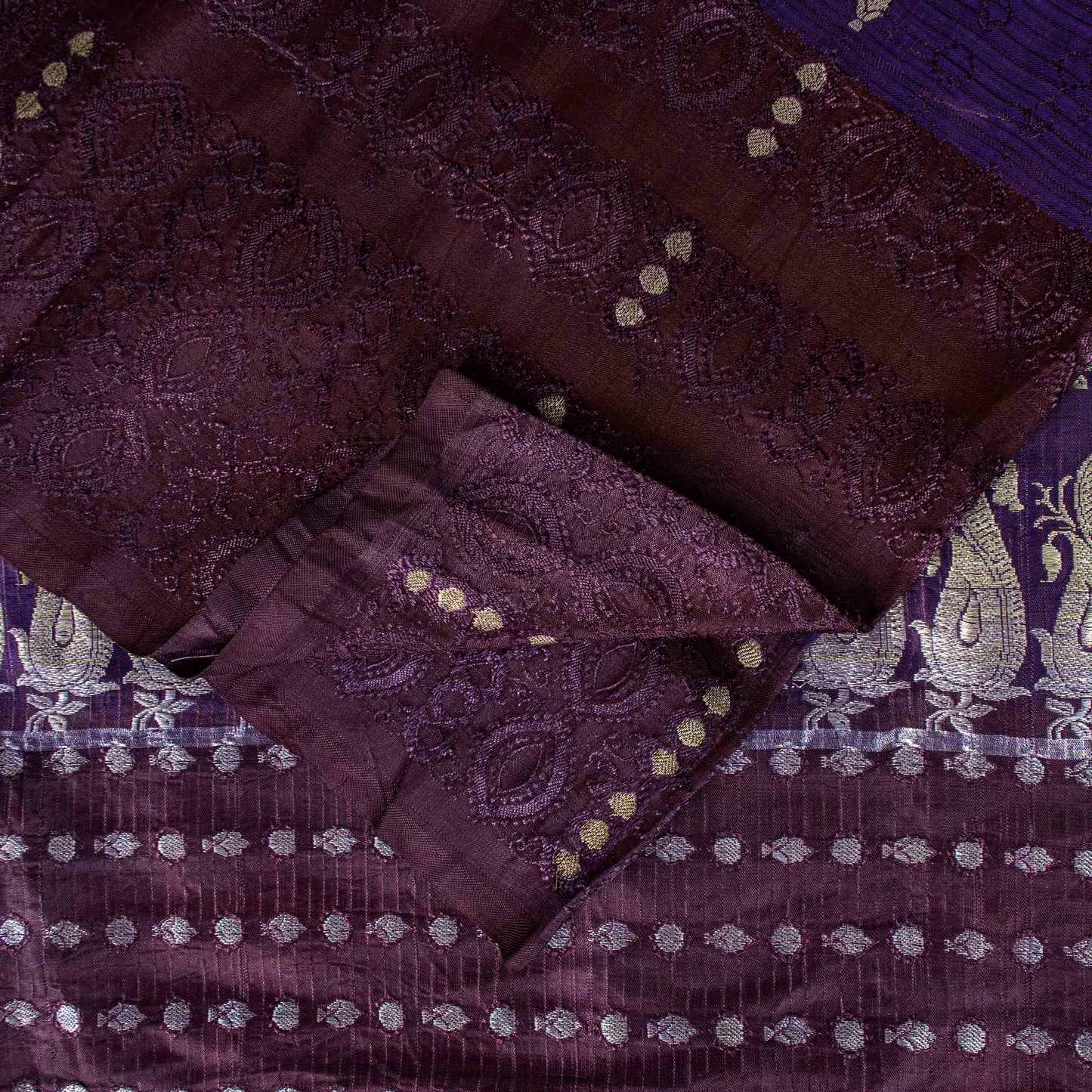 Sanskriti Vintage Purple Pure Satin Sarees Banarasi Brocade Zari Handwoven 4.5YD