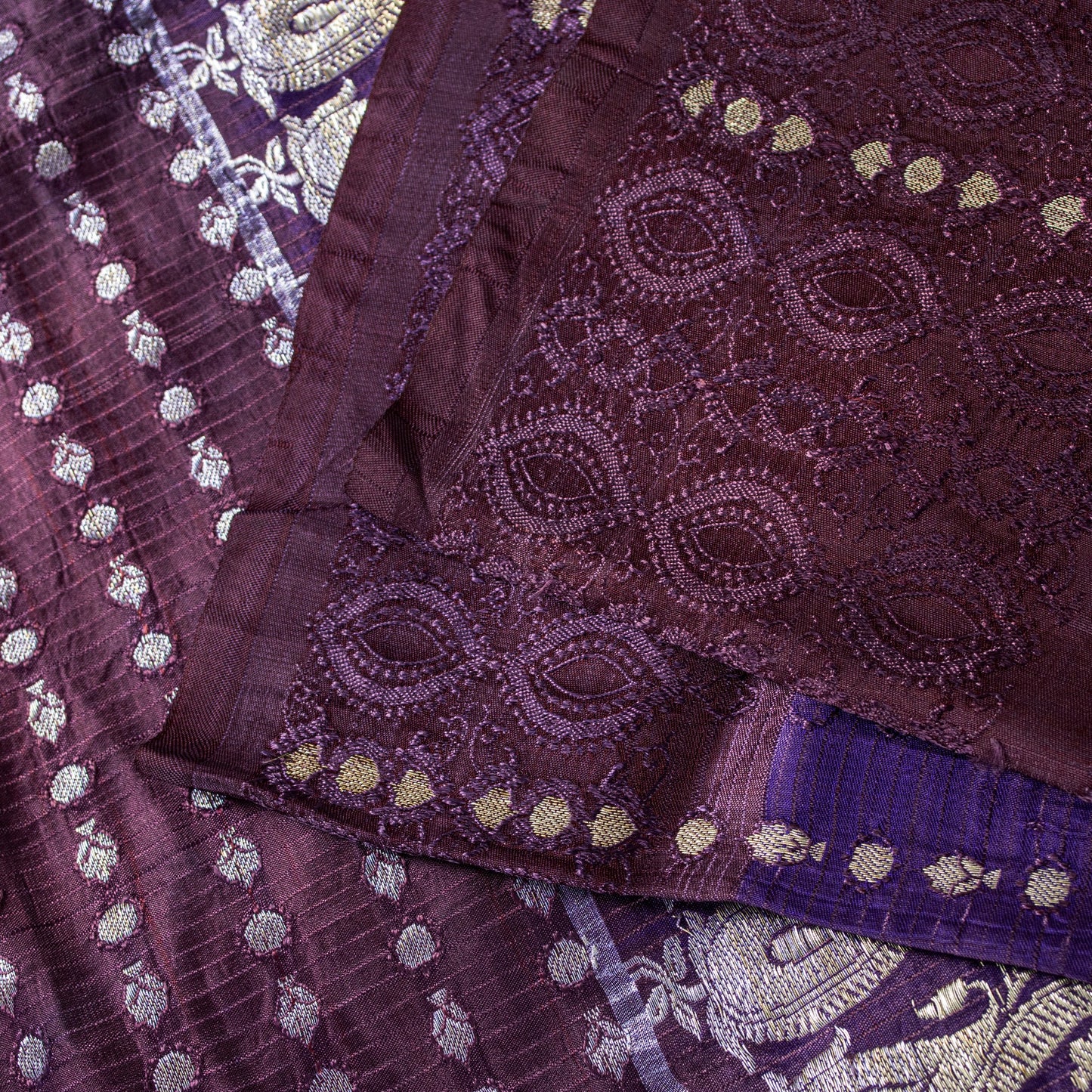 Sanskriti Vintage Purple Pure Satin Sarees Banarasi Brocade Zari Handwoven 4.5YD