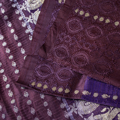 Sanskriti Vintage Purple Pure Satin Sarees Banarasi Brocade Zari Handwoven 4.5YD