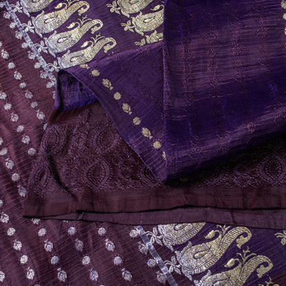 Sanskriti Vintage Purple Pure Satin Sarees Banarasi Brocade Zari Handwoven 4.5YD