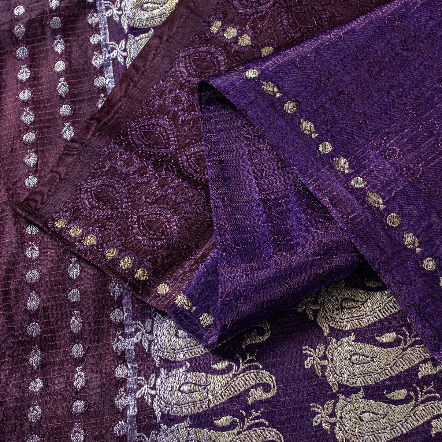 Sanskriti Vintage Purple Pure Satin Sarees Banarasi Brocade Zari Handwoven 4.5YD