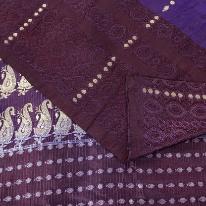 Sanskriti Vintage Purple Pure Satin Sarees Banarasi Brocade Zari Handwoven 4.5YD