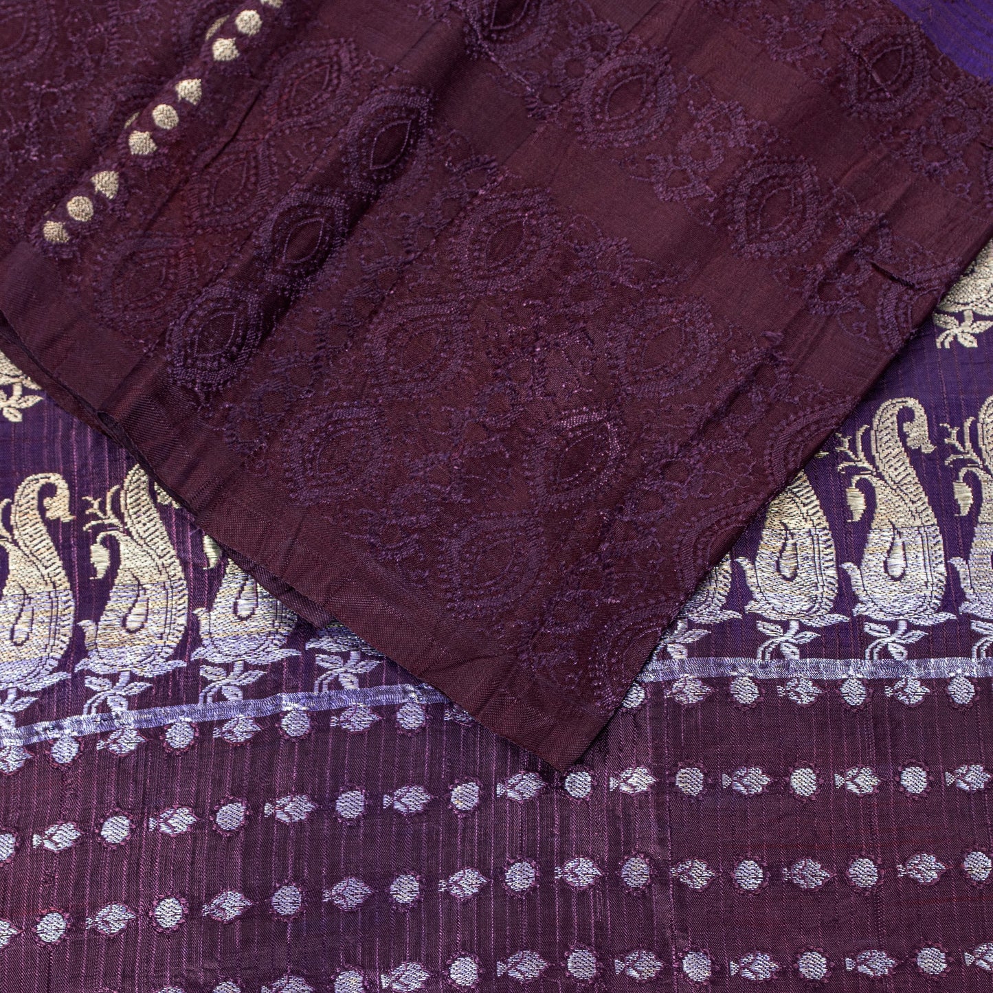Sanskriti Vintage Purple Pure Satin Sarees Banarasi Brocade Zari Handwoven 4.5YD
