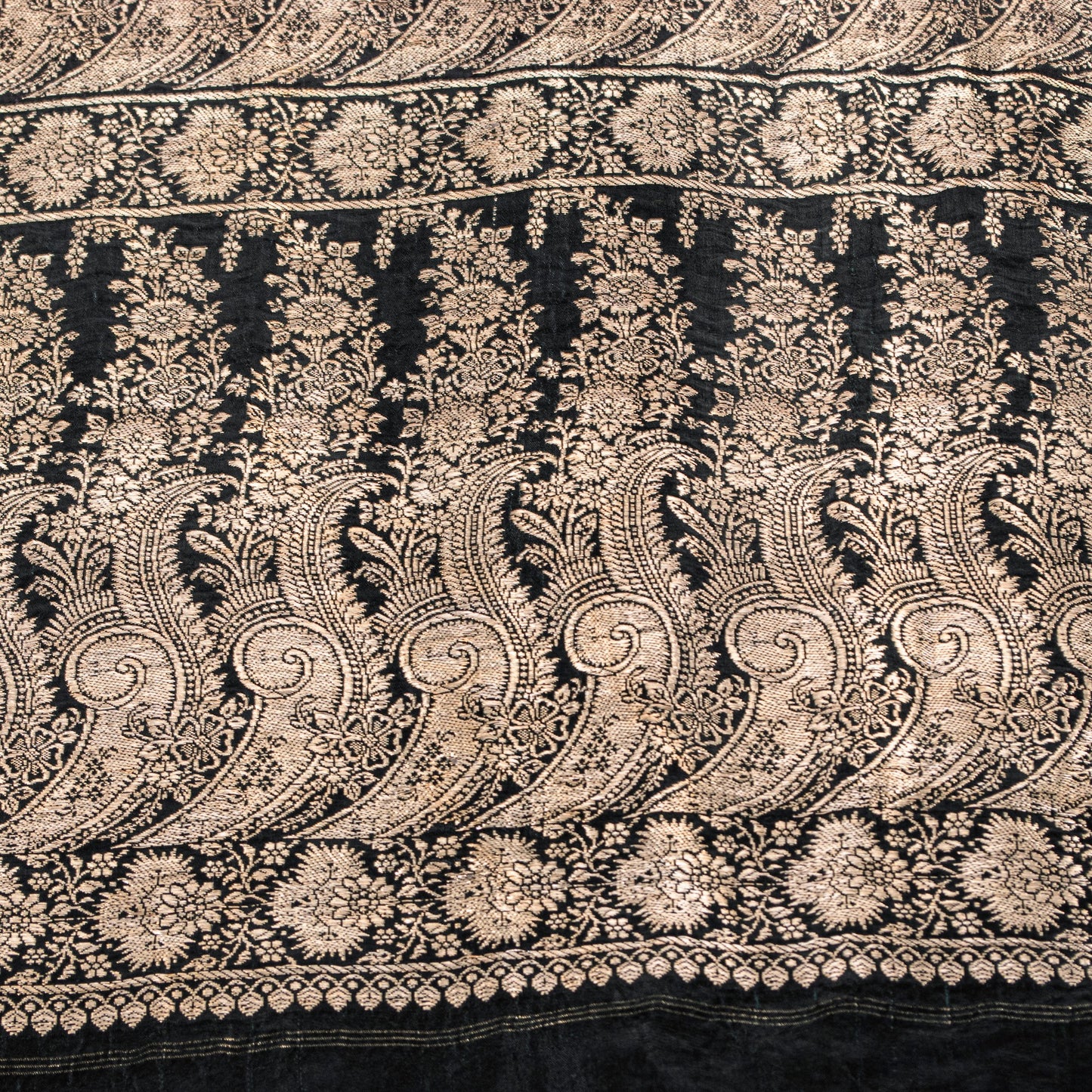 Sanskriti Vintage Black Pure Satin Sarees Banarasi Brocade Zari Hand Woven 5+YD