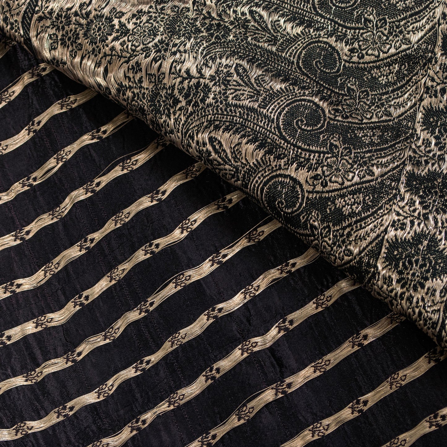 Sanskriti Vintage Black Pure Satin Sarees Banarasi Brocade Zari Hand Woven 5+YD