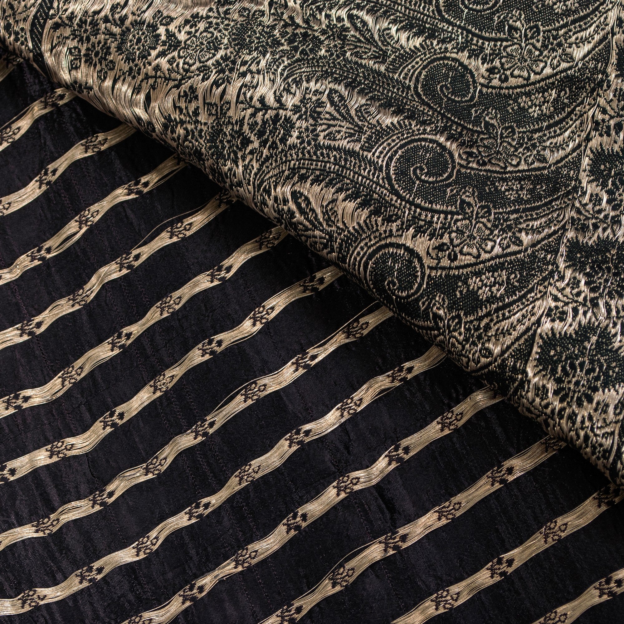 Sanskriti Vintage Black Pure Satin Sarees Banarasi Brocade Zari Hand Woven 5+YD