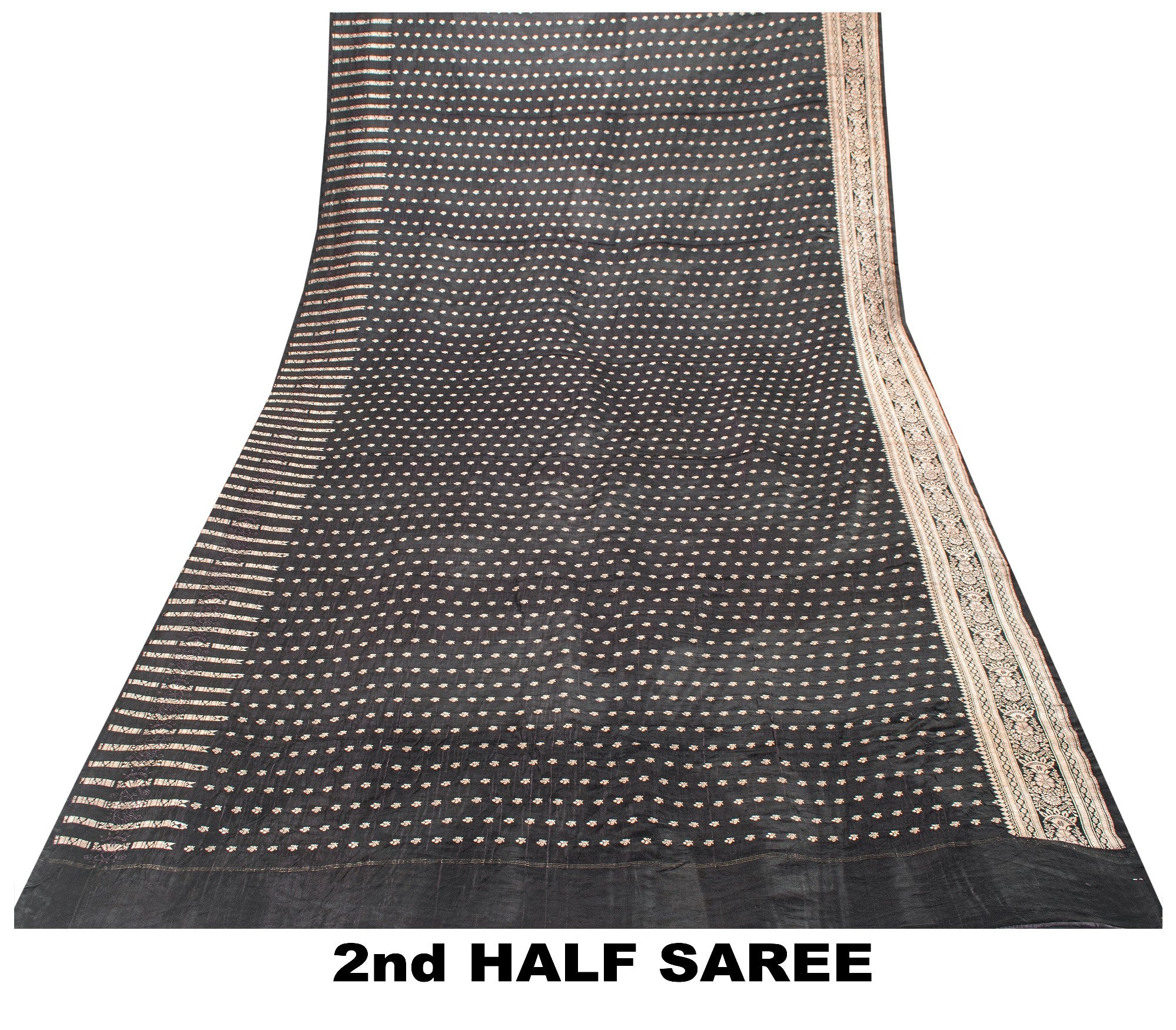 Sanskriti Vintage Black Pure Satin Sarees Banarasi Brocade Zari Hand Woven 5+YD