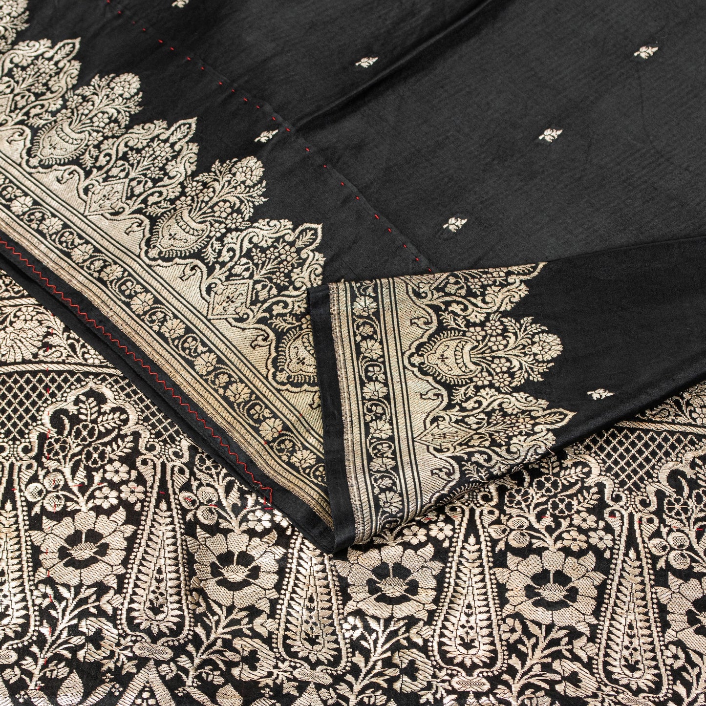 Sanskriti Vintage Saree Black 100% Pure Satin Silk Banarasi Brocade Zari Hand Woven 5+ Yd Uses-Table linen, Cushions, Curtains, Dressing