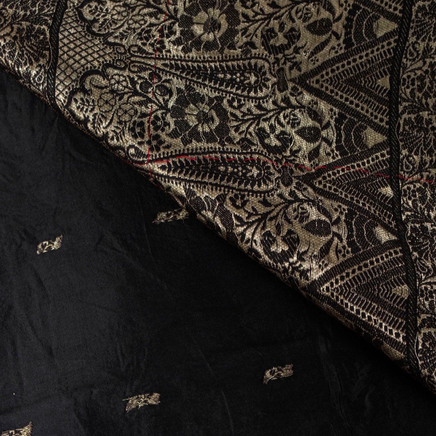 Sanskriti Vintage Saree Black 100% Pure Satin Silk Banarasi Brocade Zari Hand Woven 5+ Yd Uses-Table linen, Cushions, Curtains, Dressing