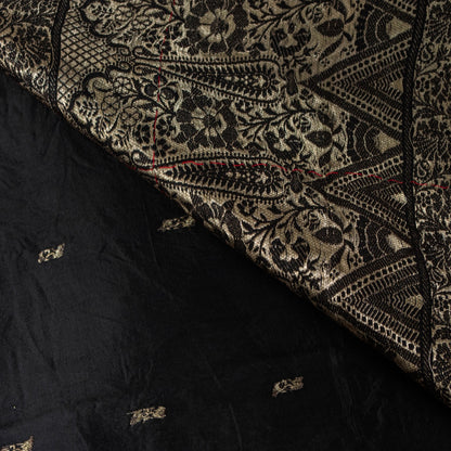 Sanskriti Vintage Saree Black 100% Pure Satin Silk Banarasi Brocade Zari Hand Woven 5+ Yd Uses-Table linen, Cushions, Curtains, Dressing