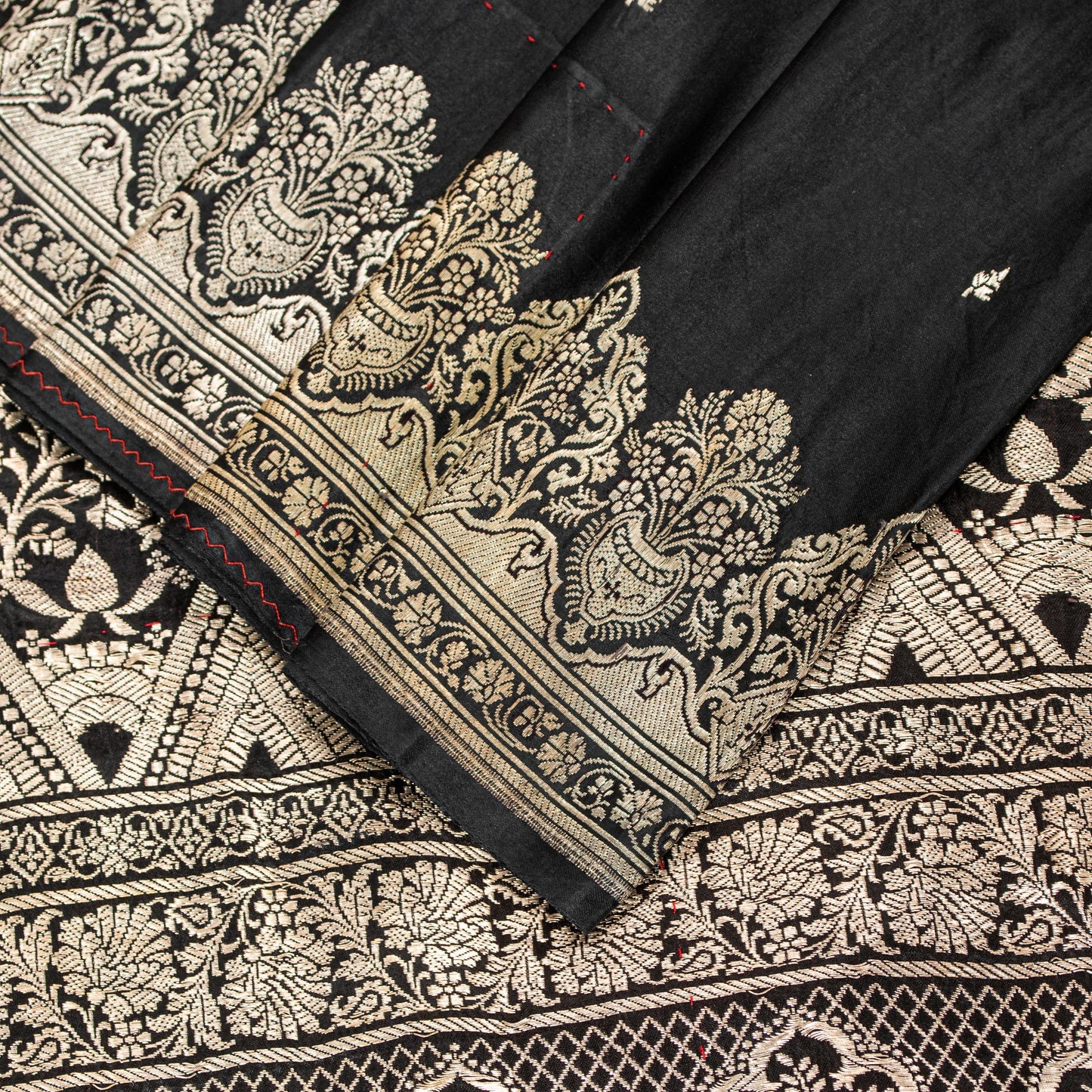 Sanskriti Vintage Saree Black 100% Pure Satin Silk Banarasi Brocade Zari Hand Woven 5+ Yd Uses-Table linen, Cushions, Curtains, Dressing