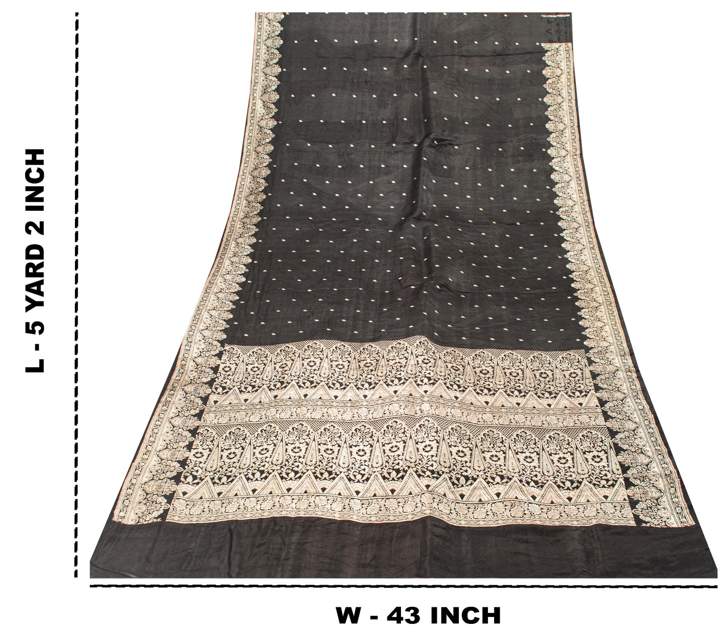 Sanskriti Vintage Saree Black 100% Pure Satin Silk Banarasi Brocade Zari Hand Woven 5+ Yd Uses-Table linen, Cushions, Curtains, Dressing