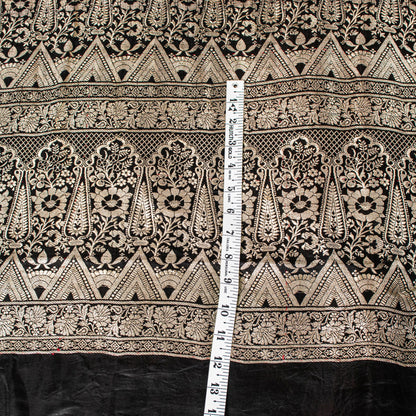 Sanskriti Vintage Saree Black 100% Pure Satin Silk Banarasi Brocade Zari Hand Woven 5+ Yd Uses-Table linen, Cushions, Curtains, Dressing