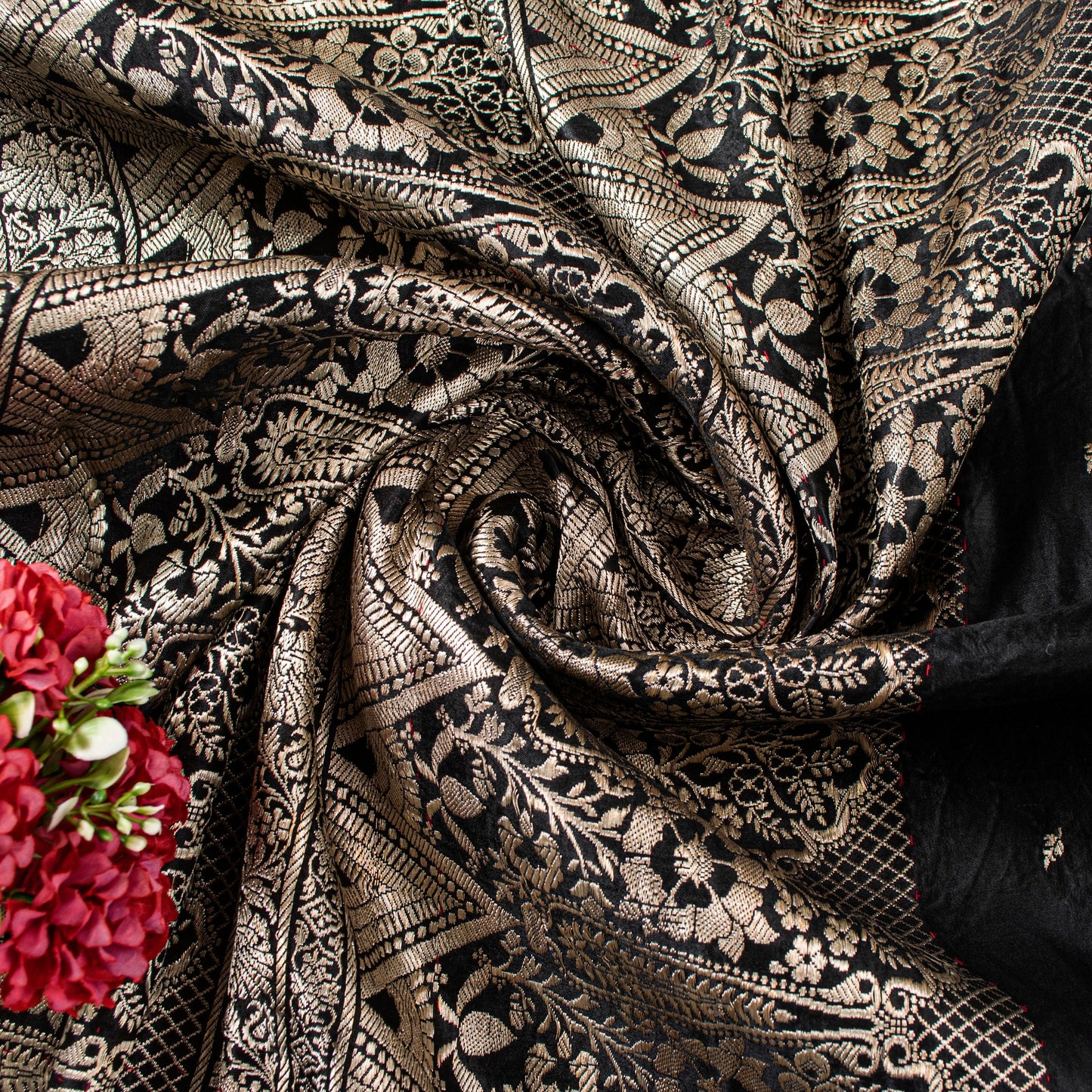 Sanskriti Vintage Saree Black 100% Pure Satin Silk Banarasi Brocade Zari Hand Woven 5+ Yd Uses-Table linen, Cushions, Curtains, Dressing