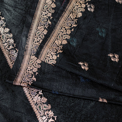 Sanskriti Vintage Black Pure Satin Sarees Zari Hand Woven Brocade Banarasi 5+YD