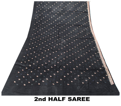 Sanskriti Vintage Black Pure Satin Sarees Zari Hand Woven Brocade Banarasi 5+YD