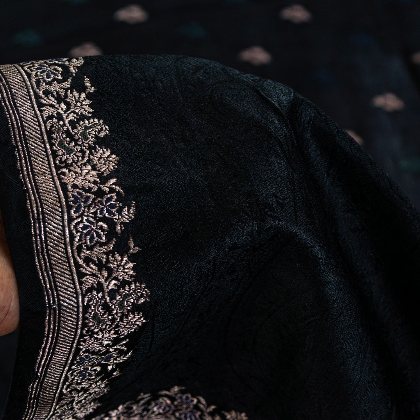 Sanskriti Vintage Black Pure Satin Sarees Zari Hand Woven Brocade Banarasi 5+YD