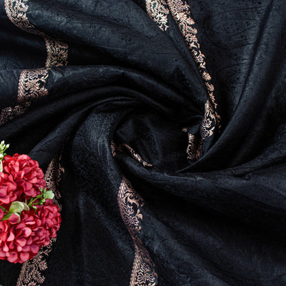 Sanskriti Vintage Black Pure Satin Sarees Zari Hand Woven Brocade Banarasi 5+YD