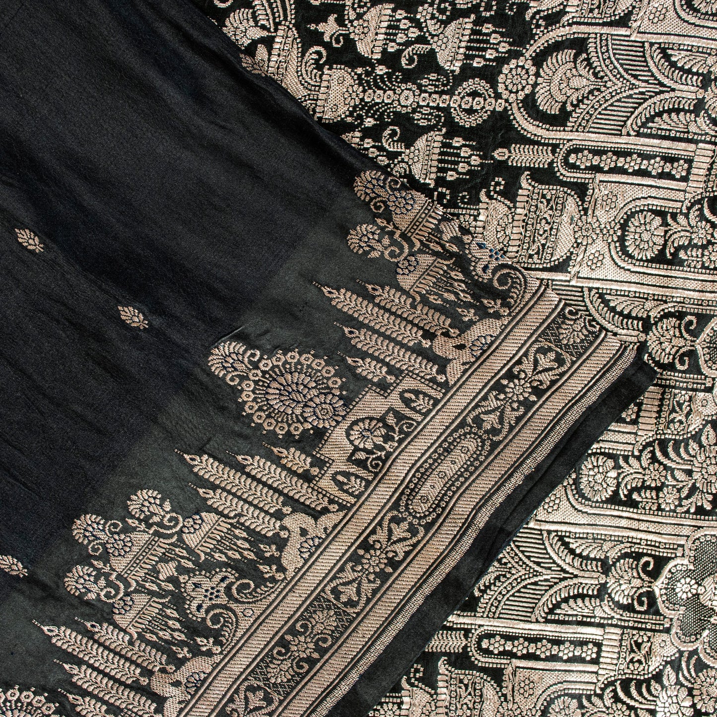 Sanskriti Vintage Saree Black 100% Pure Satin Silk 6+YD Sari Banarasi Brocade Zari Hand-Woven Home Decor, Sewing, DIY Projects, Upcycling