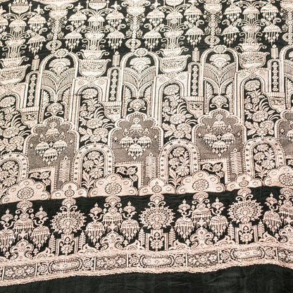 Sanskriti Vintage Saree Black 100% Pure Satin Silk 6+YD Sari Banarasi Brocade Zari Hand-Woven Home Decor, Sewing, DIY Projects, Upcycling