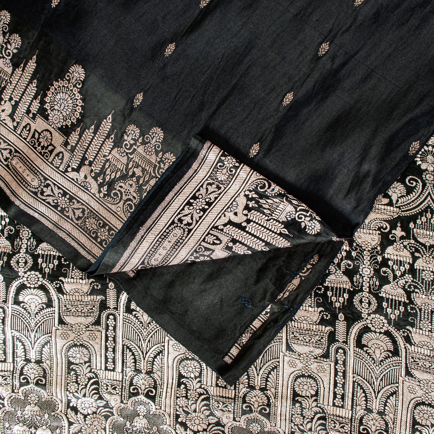 Sanskriti Vintage Saree Black 100% Pure Satin Silk 6+YD Sari Banarasi Brocade Zari Hand-Woven Home Decor, Sewing, DIY Projects, Upcycling