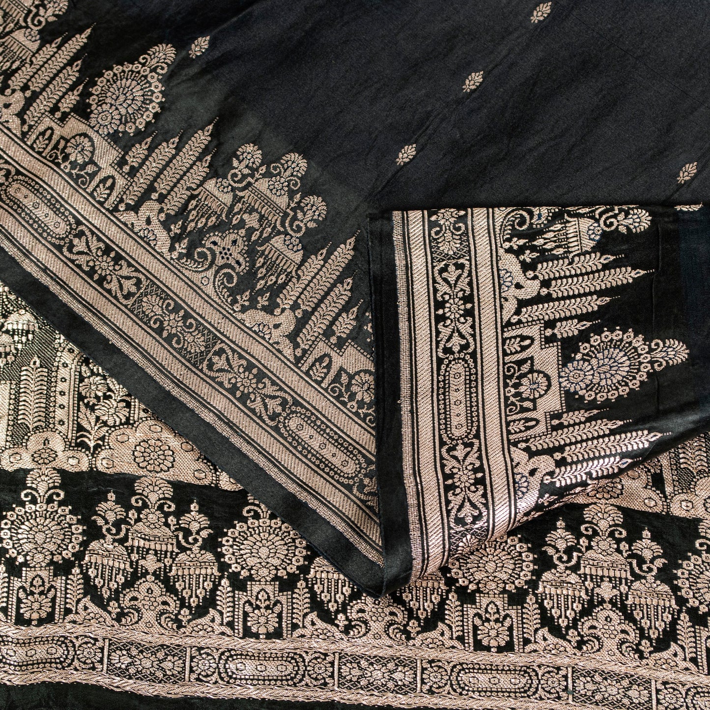 Sanskriti Vintage Saree Black 100% Pure Satin Silk 6+YD Sari Banarasi Brocade Zari Hand-Woven Home Decor, Sewing, DIY Projects, Upcycling