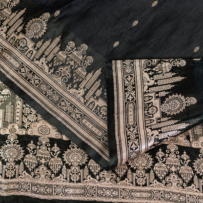 Sanskriti Vintage Saree Black 100% Pure Satin Silk 6+YD Sari Banarasi Brocade Zari Hand-Woven Home Decor, Sewing, DIY Projects, Upcycling