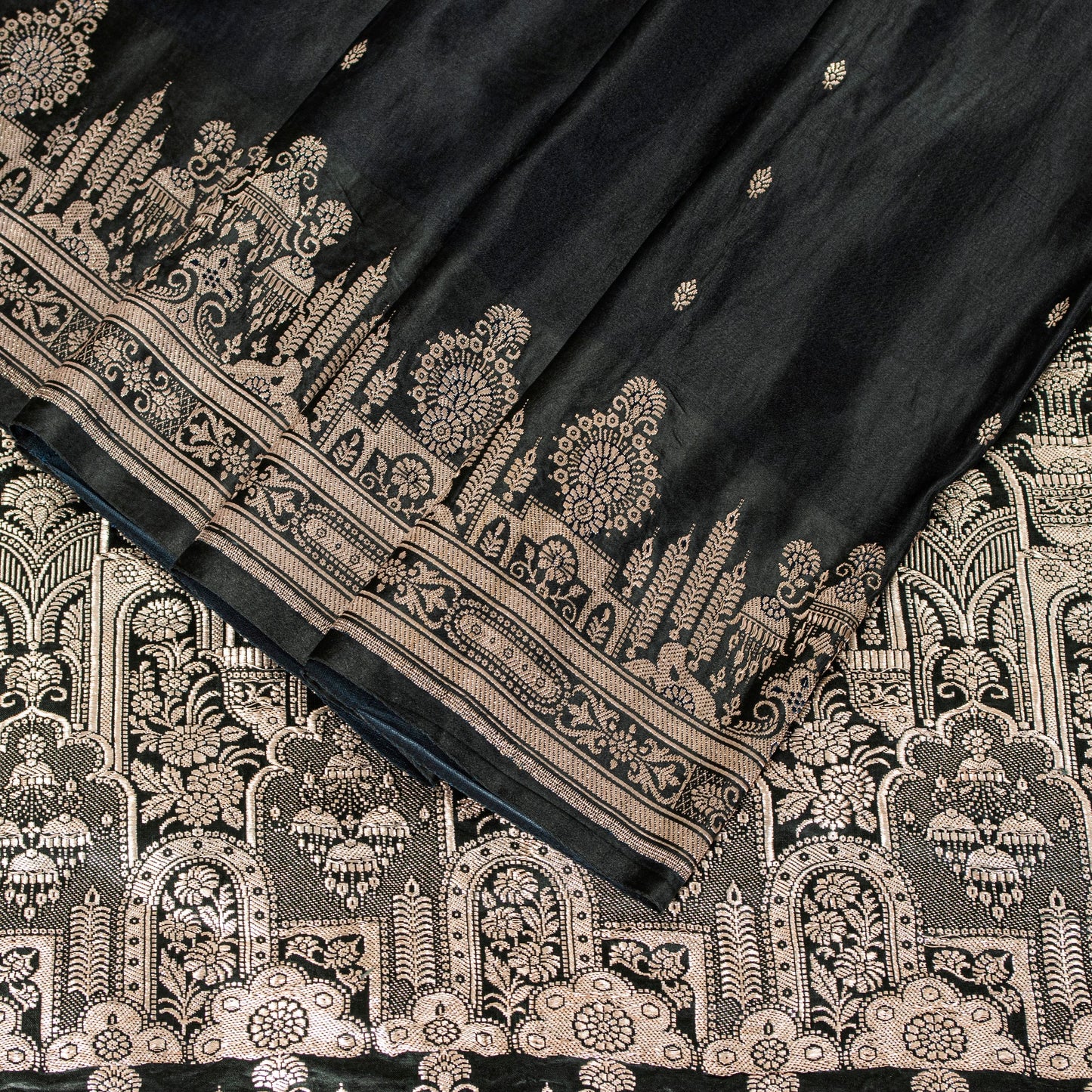 Sanskriti Vintage Saree Black 100% Pure Satin Silk 6+YD Sari Banarasi Brocade Zari Hand-Woven Home Decor, Sewing, DIY Projects, Upcycling