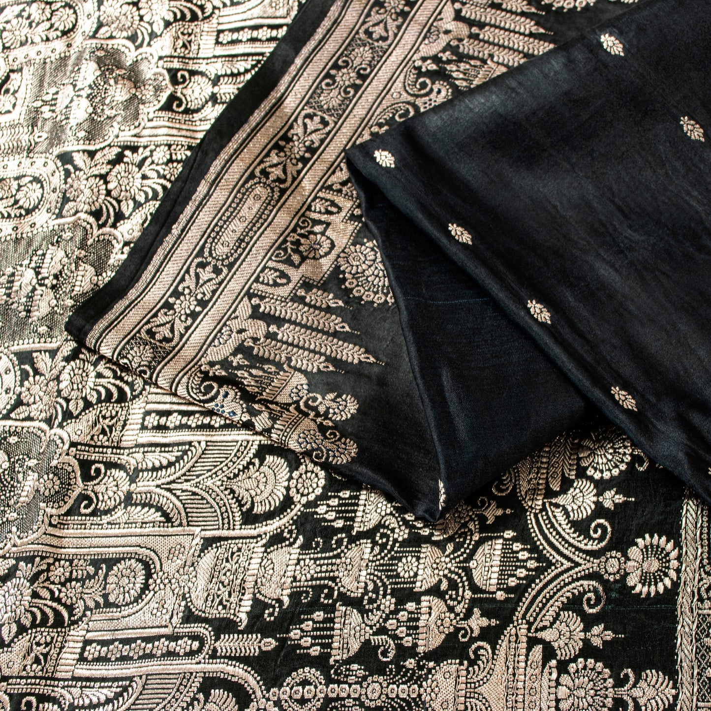 Sanskriti Vintage Saree Black 100% Pure Satin Silk 6+YD Sari Banarasi Brocade Zari Hand-Woven Home Decor, Sewing, DIY Projects, Upcycling