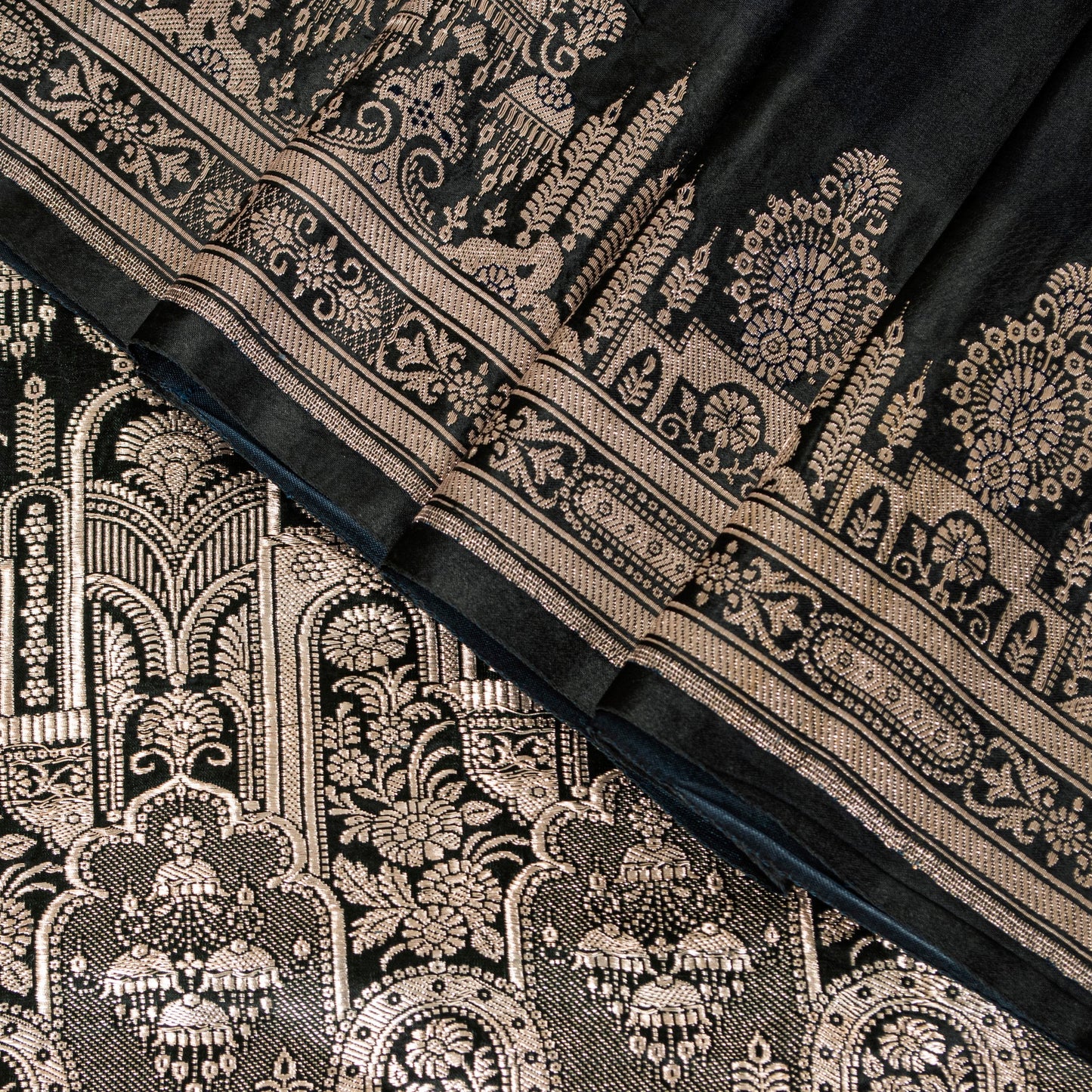 Sanskriti Vintage Saree Black 100% Pure Satin Silk 6+YD Sari Banarasi Brocade Zari Hand-Woven Home Decor, Sewing, DIY Projects, Upcycling