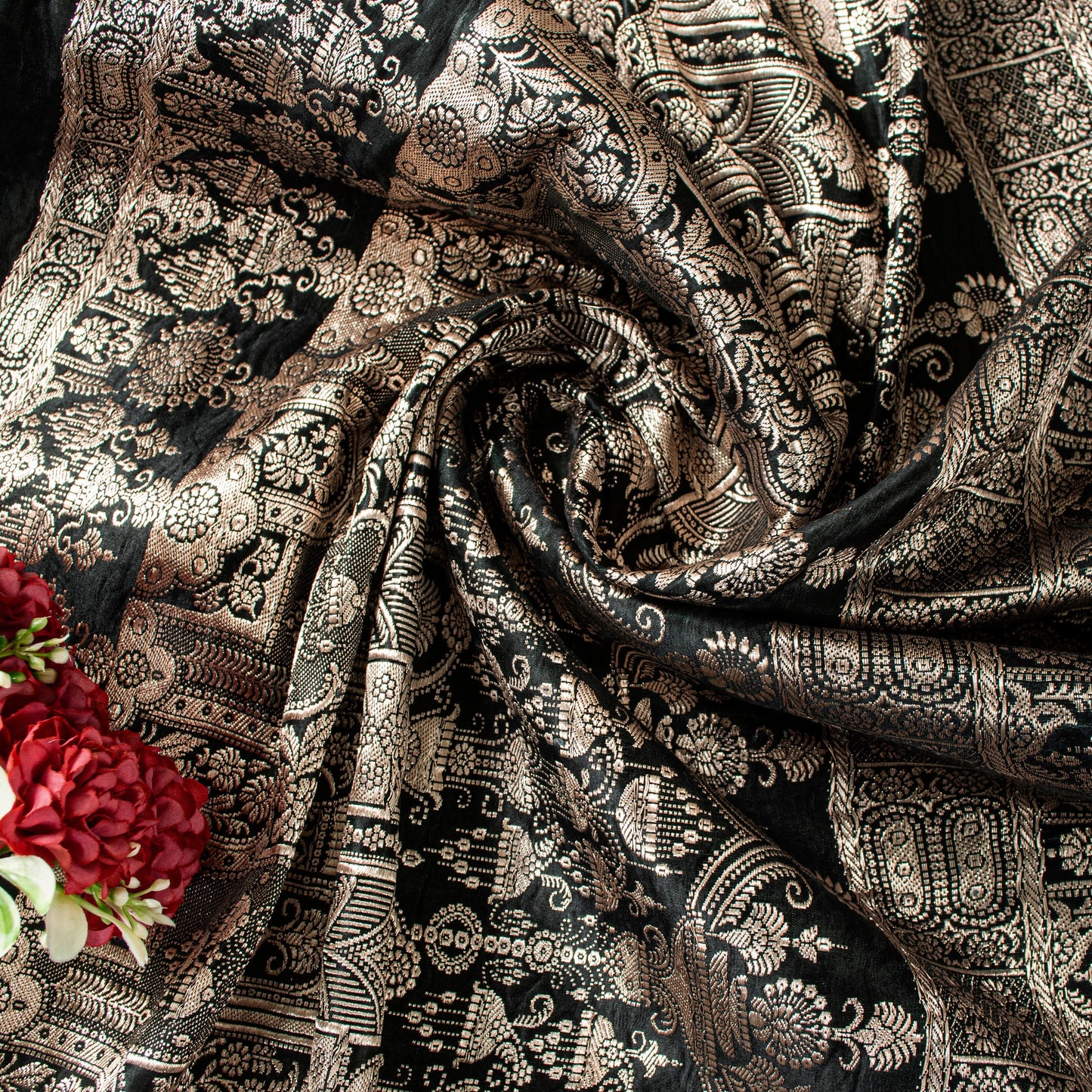 Sanskriti Vintage Saree Black 100% Pure Satin Silk 6+YD Sari Banarasi Brocade Zari Hand-Woven Home Decor, Sewing, DIY Projects, Upcycling