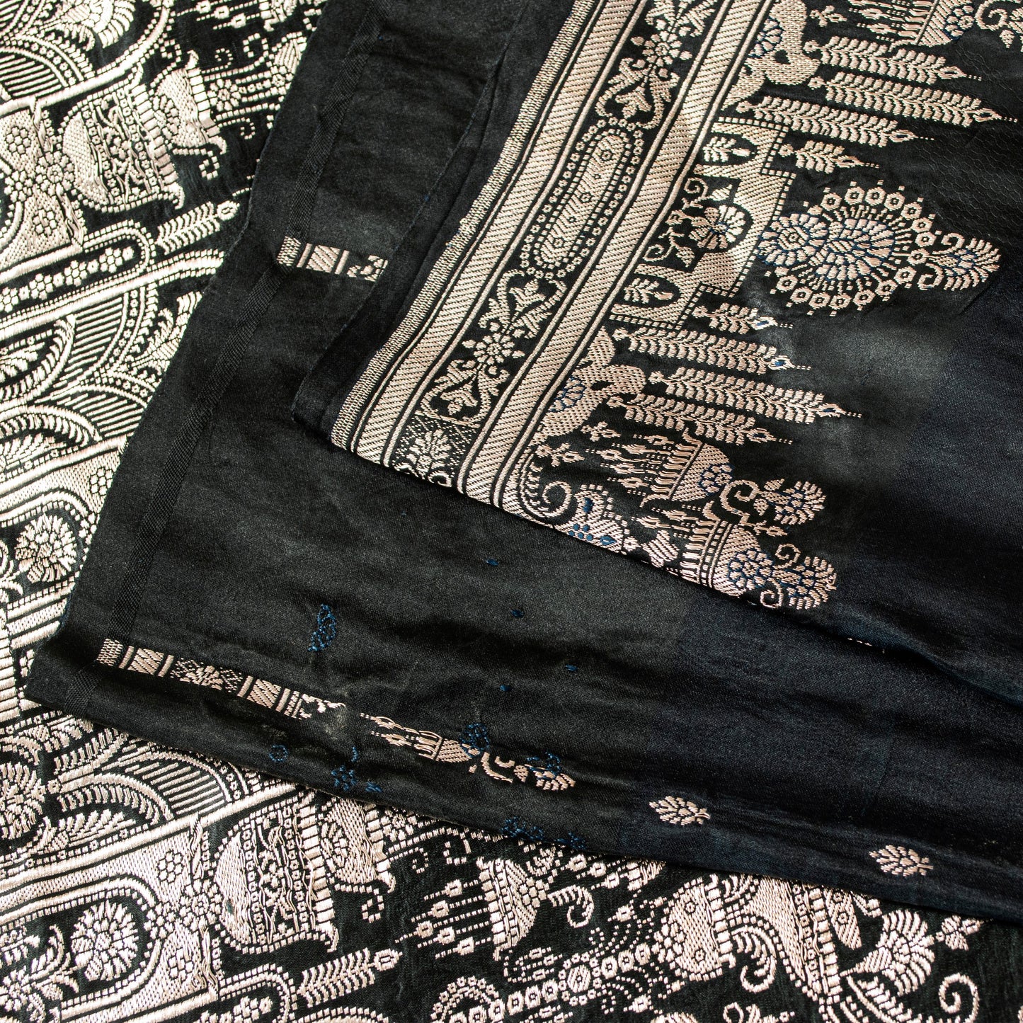 Sanskriti Vintage Saree Black 100% Pure Satin Silk 6+YD Sari Banarasi Brocade Zari Hand-Woven Home Decor, Sewing, DIY Projects, Upcycling